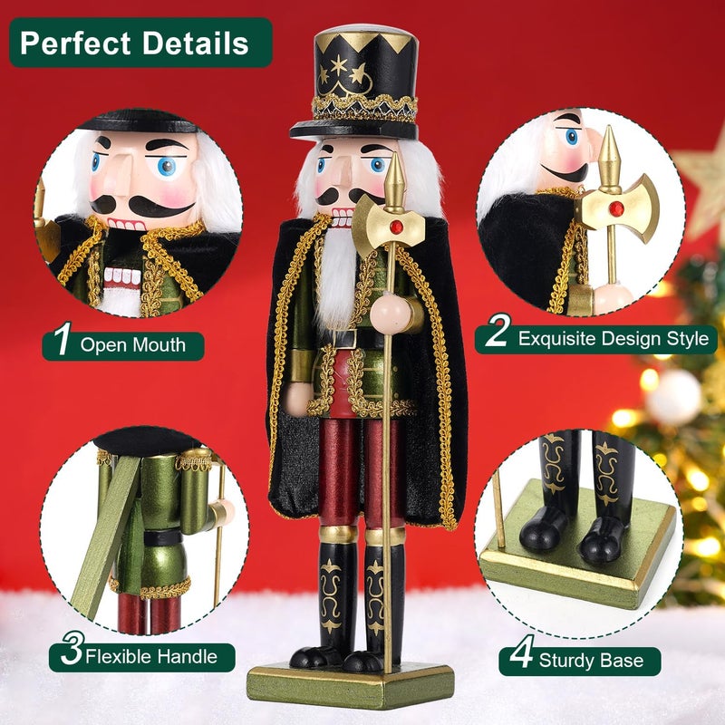 Tpudn Store 2 Pcs Wooden Christmas Decorations Nutcracker Soldier, 38CM Traditional Painted Nutcracker Figures,Festive Collectible Christmas Ornament Gift for Family Friends - Image 3